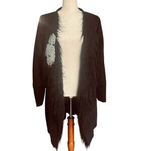 Simon Chang Black Faux Fur Coat Rhinestone Glove Embellishment Faux Fur Size 10